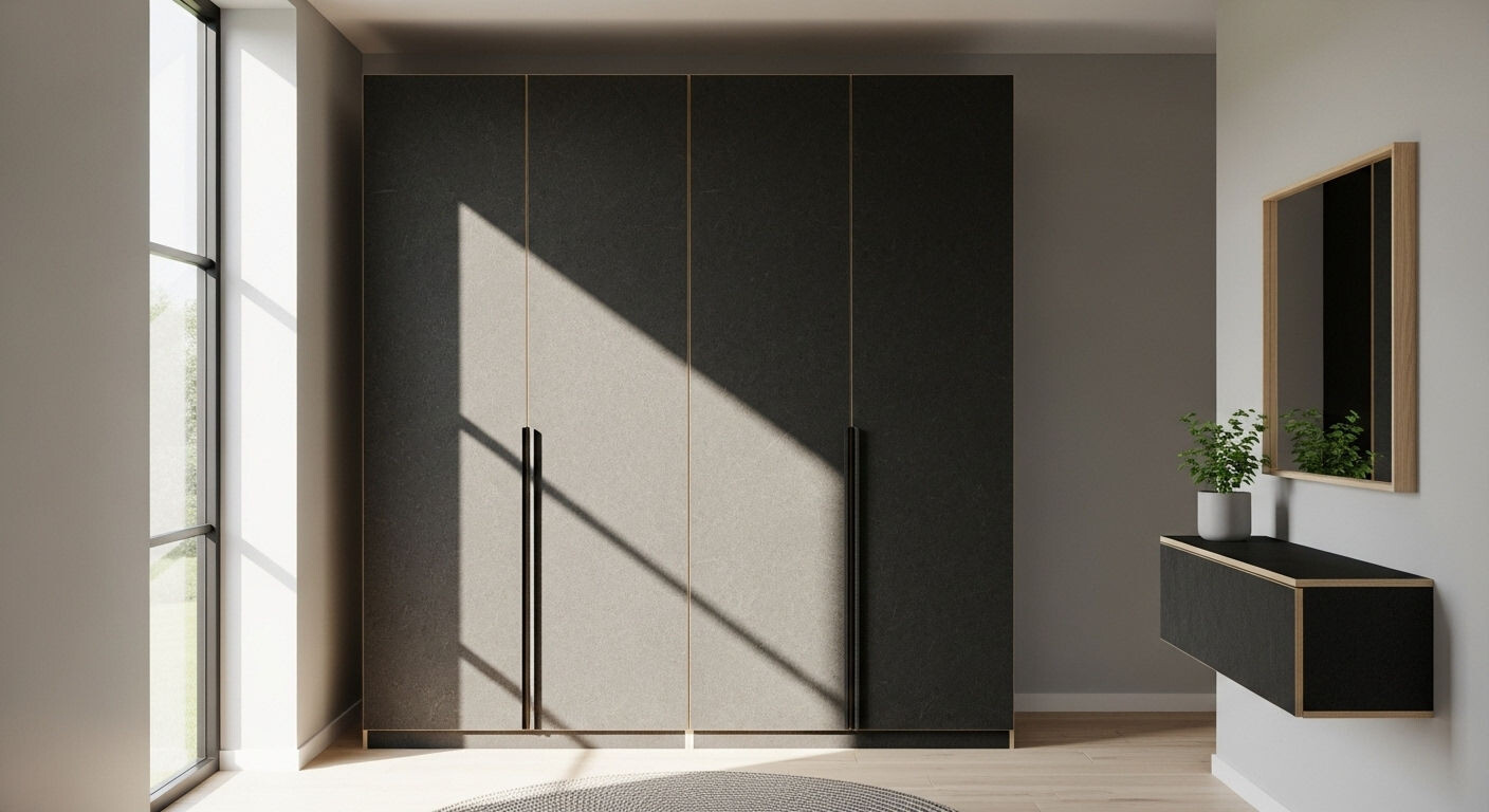 Большой встроенный шкаф-купе без задней стенки в интерьере спальни