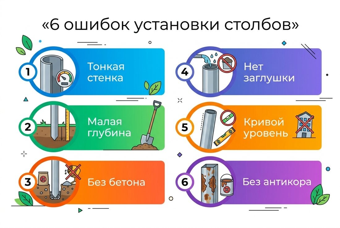 Разрез установки столба: 2,0 м над землёй, 1,4 м заглубление, общая длина трубы 3,4 м